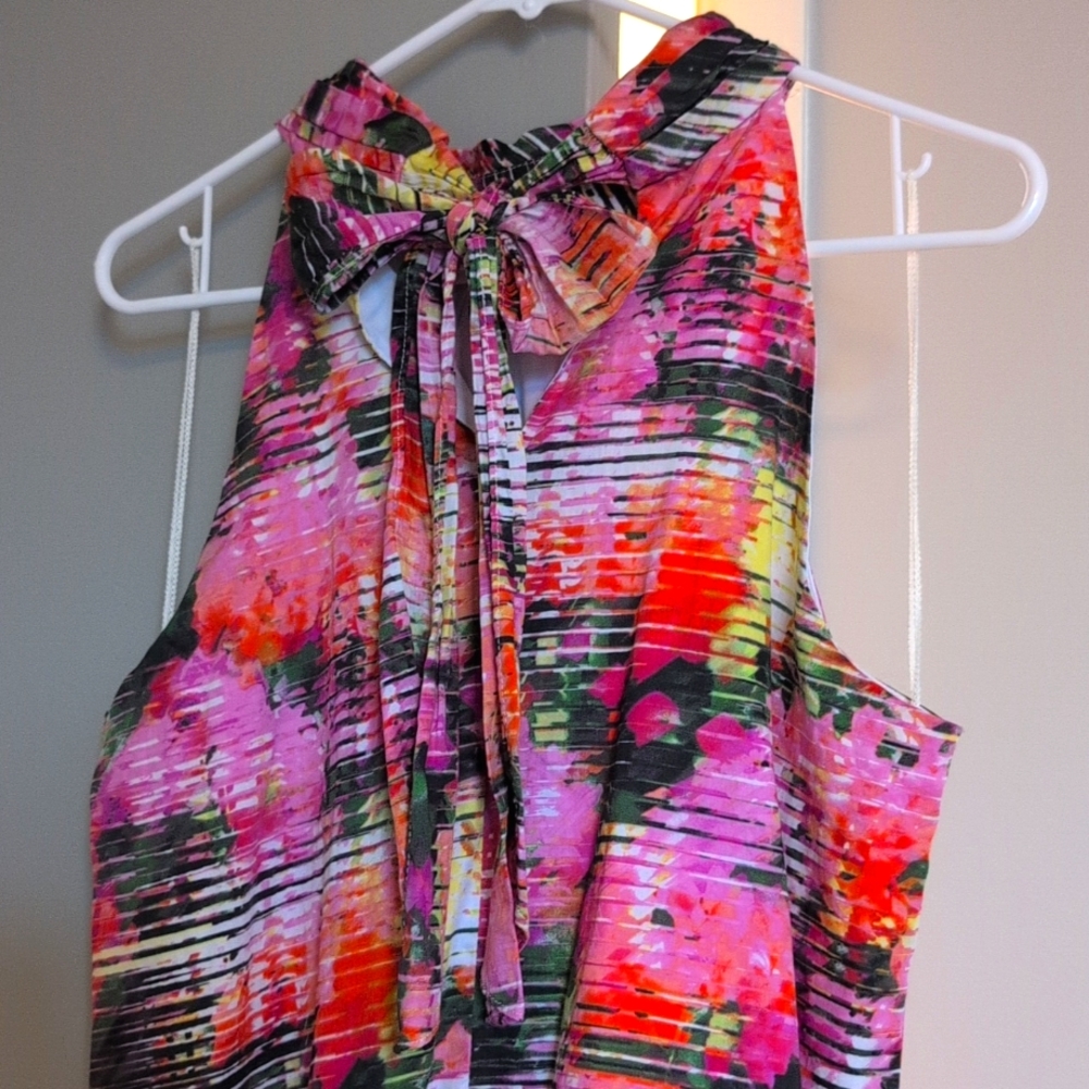 Abstract Floral High Neck Halter Dress